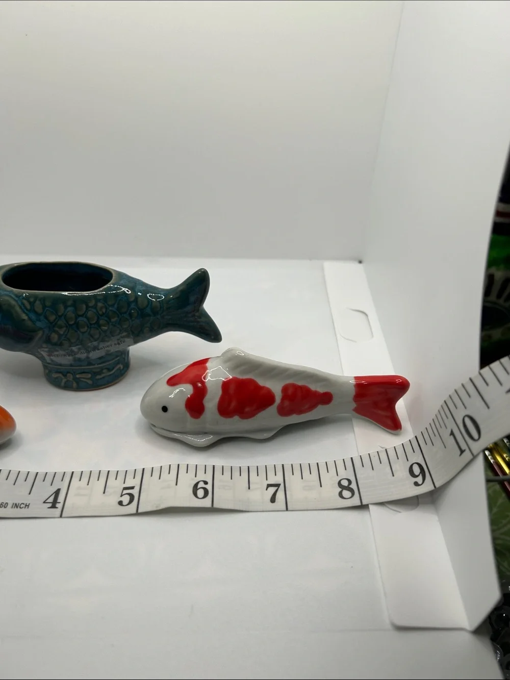 Ceramic Koi Fish Figurine Set - Blue, White & Red, Orange